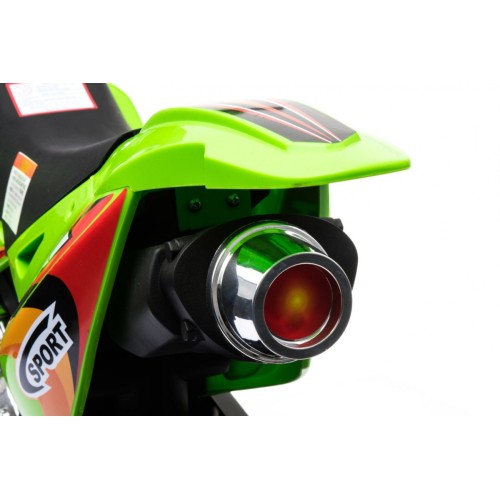 Dětské krosové motocyklové akumulátorové vozidlo Zelená pomocná kola LED zvuky
