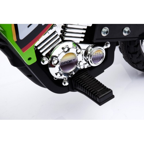 Dětské krosové motocyklové akumulátorové vozidlo Zelená pomocná kola LED zvuky