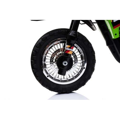 Dětské krosové motocyklové akumulátorové vozidlo Zelená pomocná kola LED zvuky