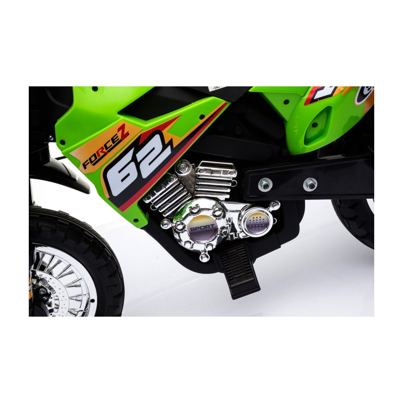 Dětské krosové motocyklové akumulátorové vozidlo Zelená pomocná kola LED zvuky
