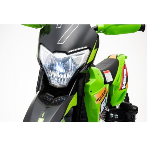Dětské krosové motocyklové akumulátorové vozidlo Zelená pomocná kola LED zvuky