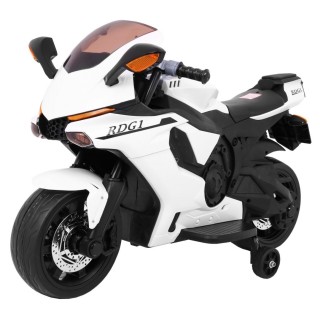Motocykl R1 Dětské elektrické superbike bílé pomocné kolíky houkačka LED světla