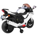 Motocykl R1 Dětské elektrické superbike bílé pomocné kolíky houkačka LED světla