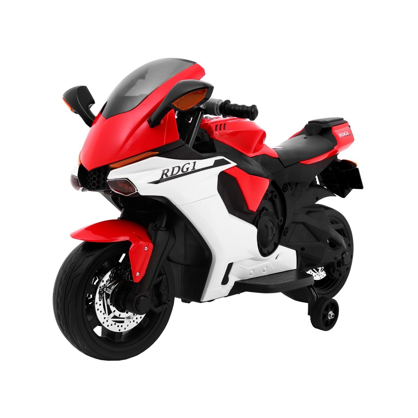 R1 Superbike Elektrické dětské motocyklové červené pomocné kolíky houkačka LED světla