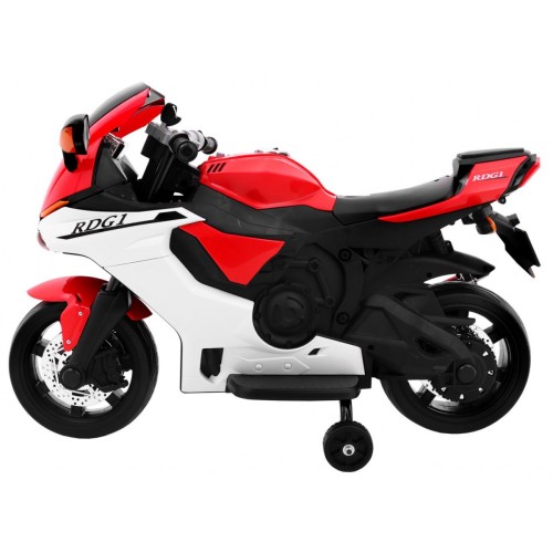 R1 Superbike Elektrické dětské motocyklové červené pomocné kolíky houkačka LED světla
