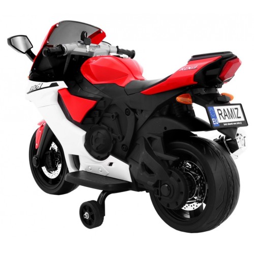 R1 Superbike Elektrické dětské motocyklové červené pomocné kolíky houkačka LED světla