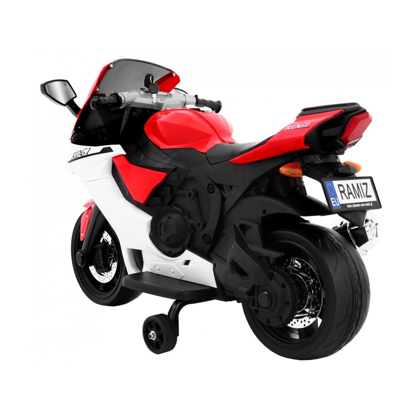 R1 Superbike Elektrické dětské motocyklové červené pomocné kolíky houkačka LED světla