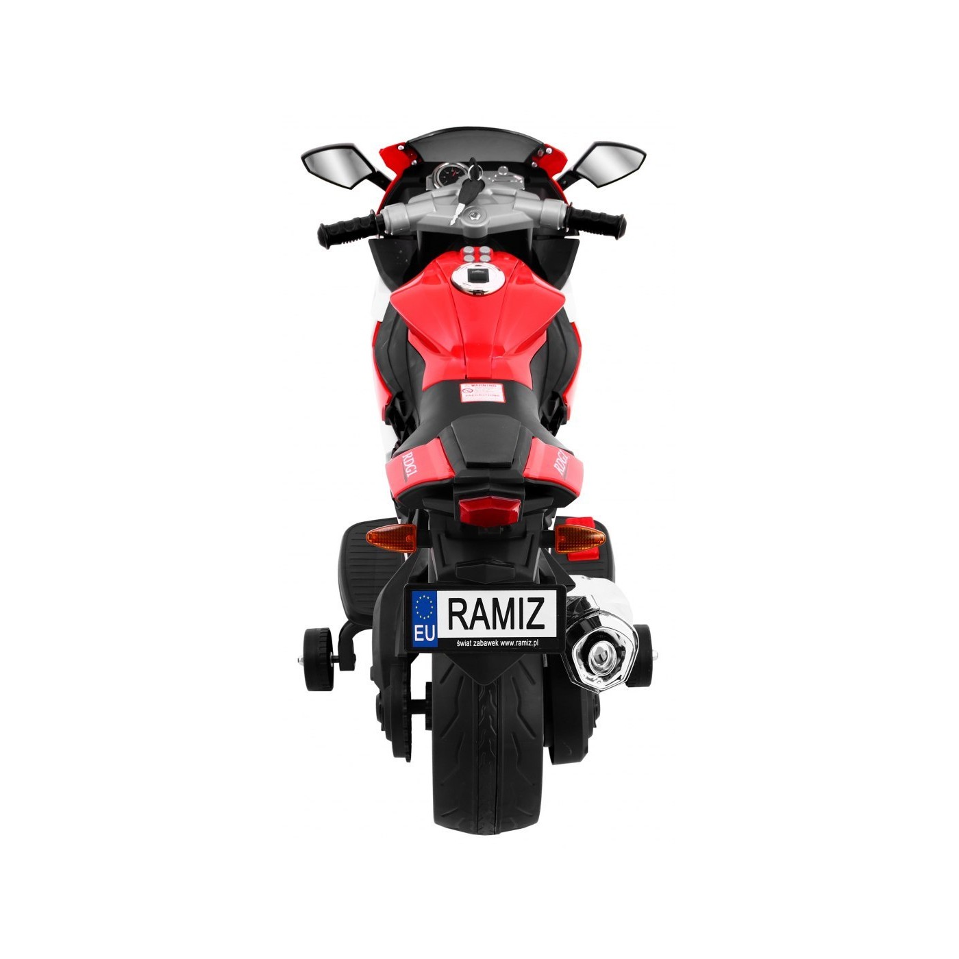 R1 Superbike Elektrické dětské motocyklové červené pomocné kolíky houkačka LED světla