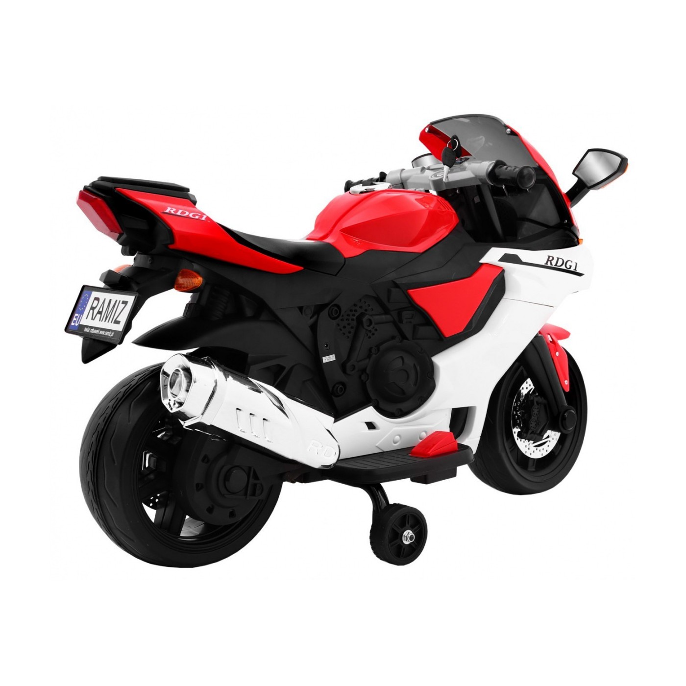 R1 Superbike Elektrické dětské motocyklové červené pomocné kolíky houkačka LED světla