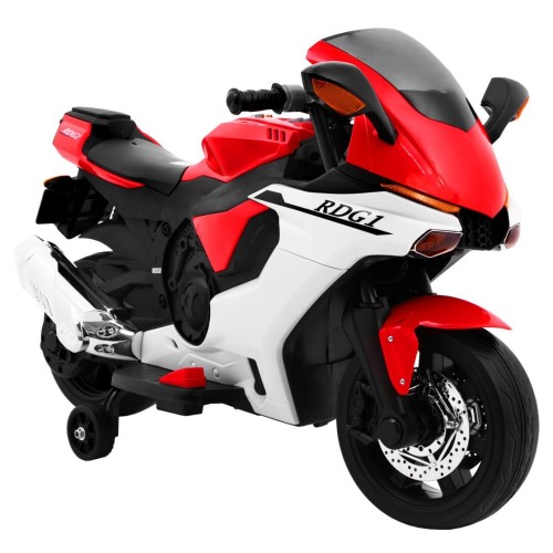 R1 Superbike Elektrické dětské motocyklové červené pomocné kolíky houkačka LED světla