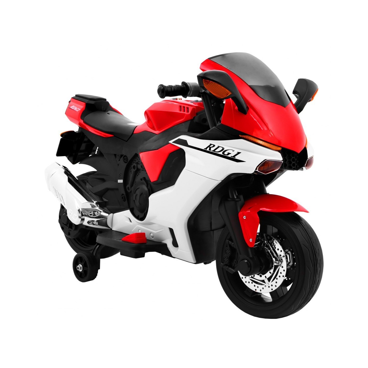 R1 Superbike Elektrické dětské motocyklové červené pomocné kolíky houkačka LED světla