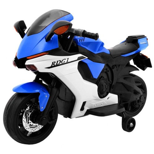 R1 Superbike Elektrická Dětská Motocyklová Modrá Pomocná Kola Houkačka LED Světla