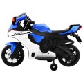 R1 Superbike Elektrická Dětská Motocyklová Modrá Pomocná Kola Houkačka LED Světla