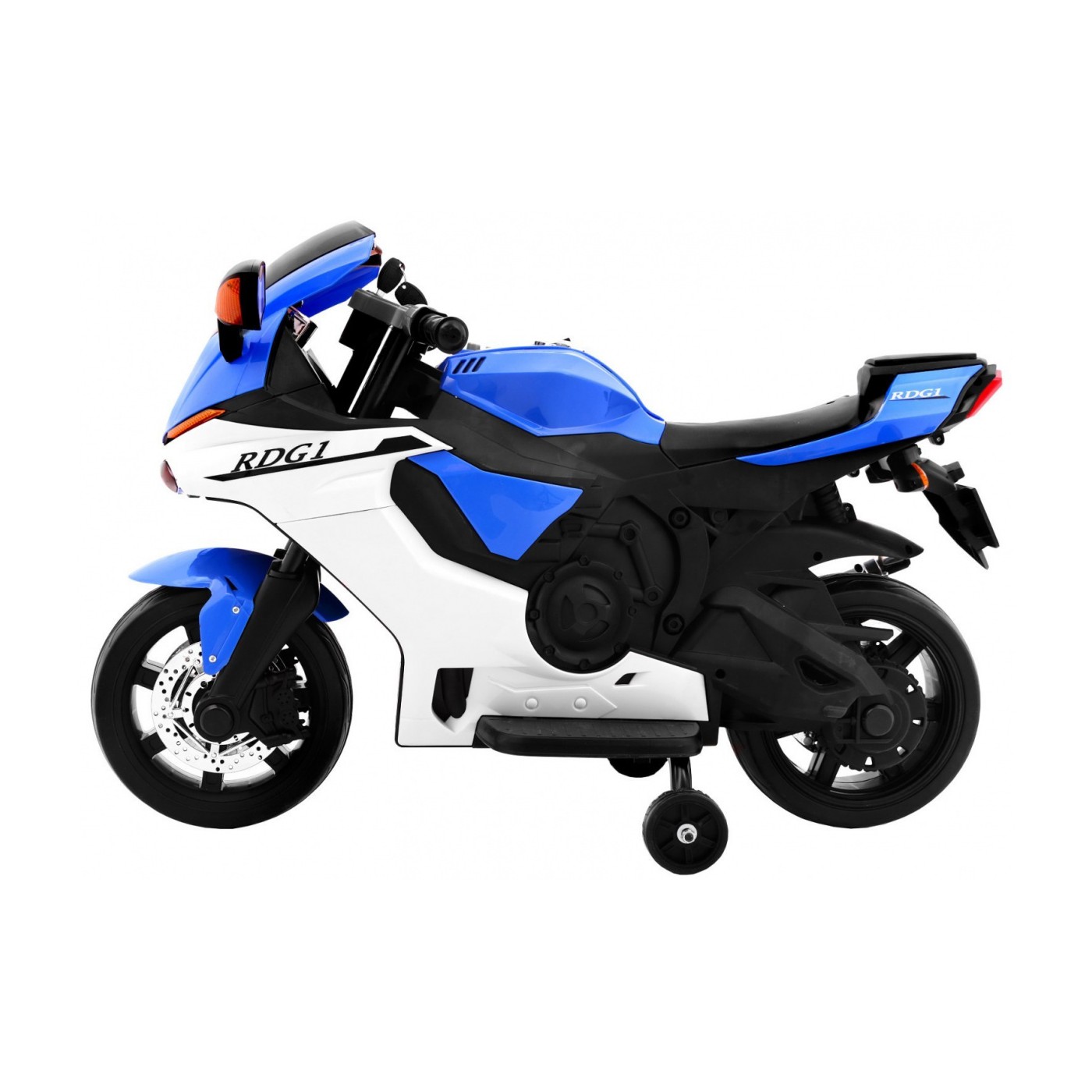 R1 Superbike Elektrická Dětská Motocyklová Modrá Pomocná Kola Houkačka LED Světla