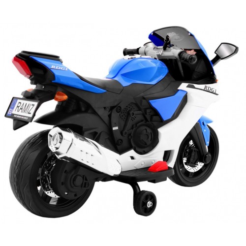 R1 Superbike Elektrická Dětská Motocyklová Modrá Pomocná Kola Houkačka LED Světla