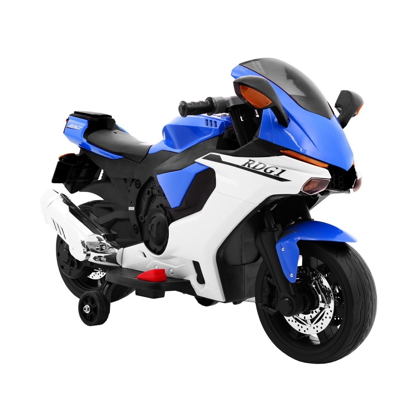 R1 Superbike Elektrická Dětská Motocyklová Modrá Pomocná Kola Houkačka LED Světla