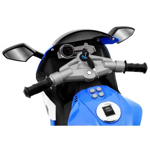 R1 Superbike Elektrická Dětská Motocyklová Modrá Pomocná Kola Houkačka LED Světla
