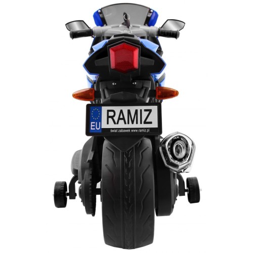 R1 Superbike Elektrická Dětská Motocyklová Modrá Pomocná Kola Houkačka LED Světla