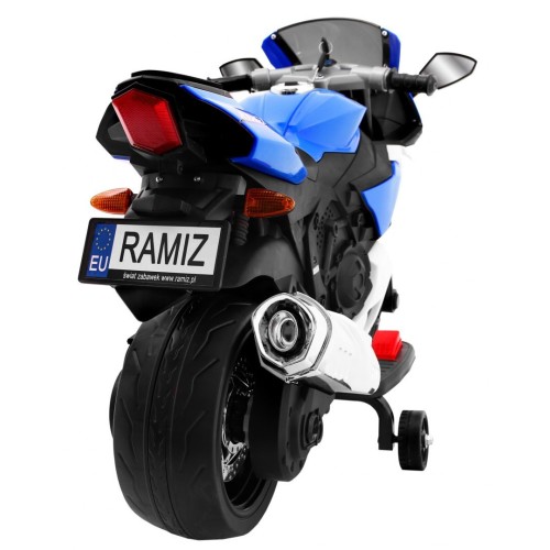 R1 Superbike Elektrická Dětská Motocyklová Modrá Pomocná Kola Houkačka LED Světla
