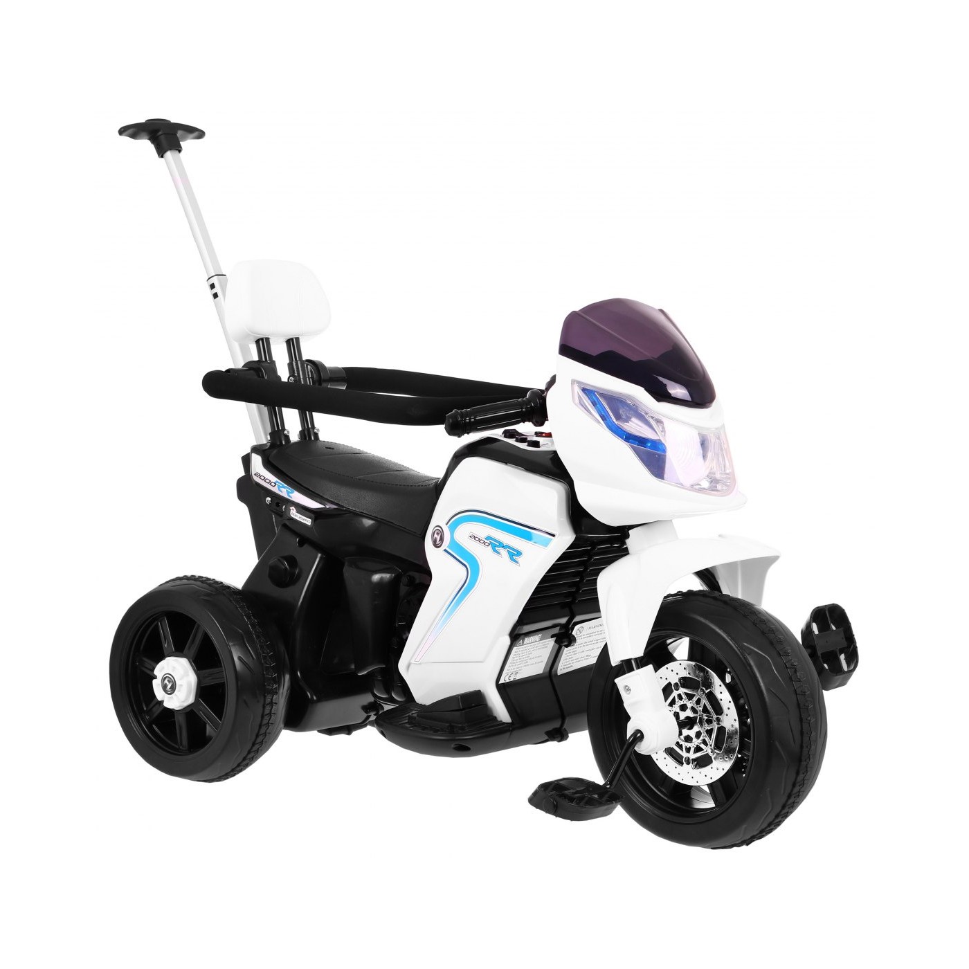 Pusher Bike Elektrická motorka 3v1 Děti Bílá + Póry Pěny + Audio LED