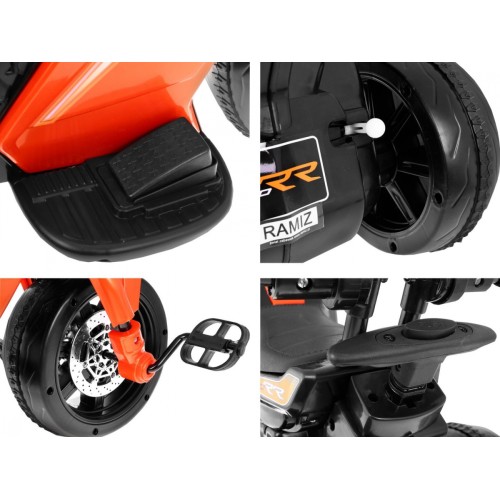 Pusher Bike Elektrická motorka 3v1 Dětská oranžová pěna Audio LED