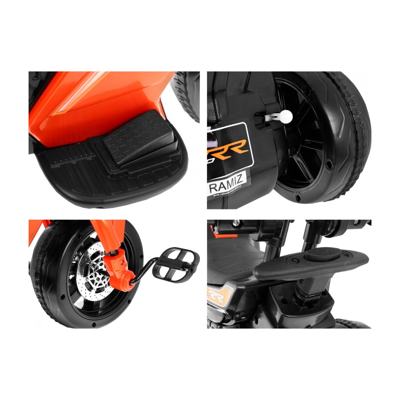 Pusher Bike Elektrická motorka 3v1 Dětská oranžová pěna Audio LED