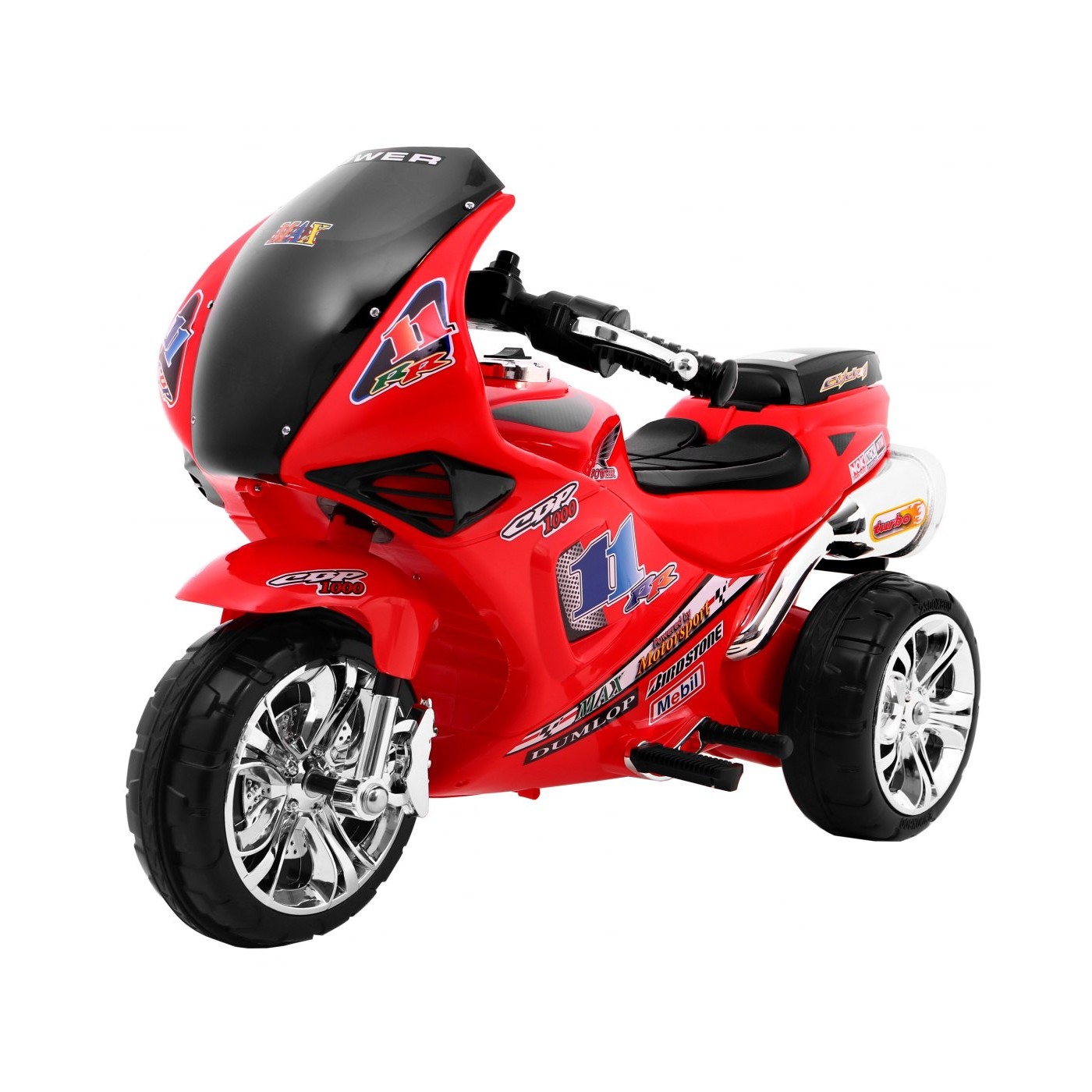 RR1000 Dětský elektrický tříkolový motor červený + houkačky + světla + úložný box