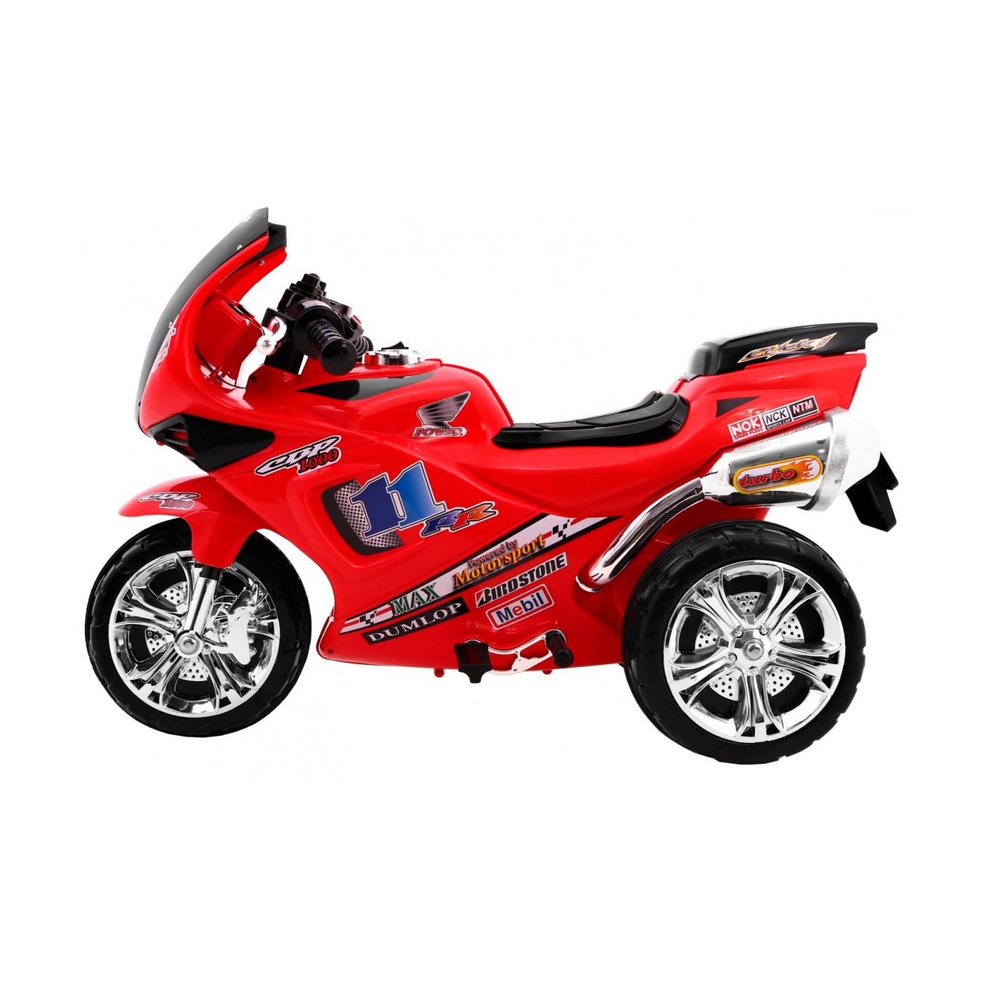 RR1000 Dětský elektrický tříkolový motor červený + houkačky + světla + úložný box