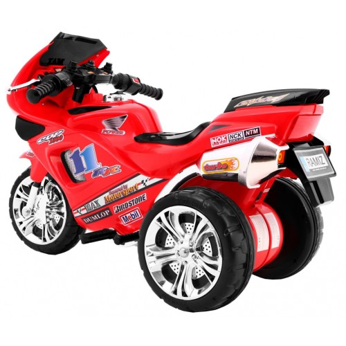 RR1000 Dětský elektrický tříkolový motor červený + houkačky + světla + úložný box