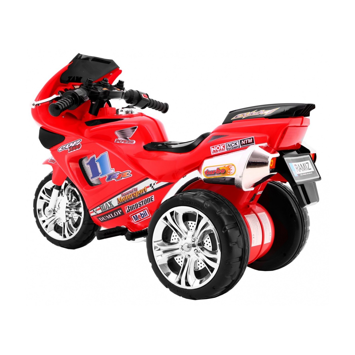 RR1000 Dětský elektrický tříkolový motor červený + houkačky + světla + úložný box
