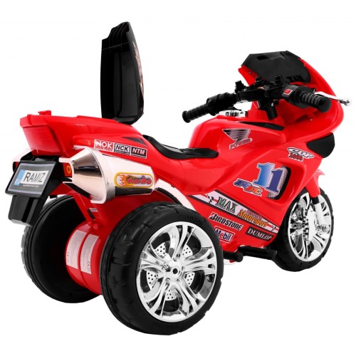 RR1000 Dětský elektrický tříkolový motor červený + houkačky + světla + úložný box
