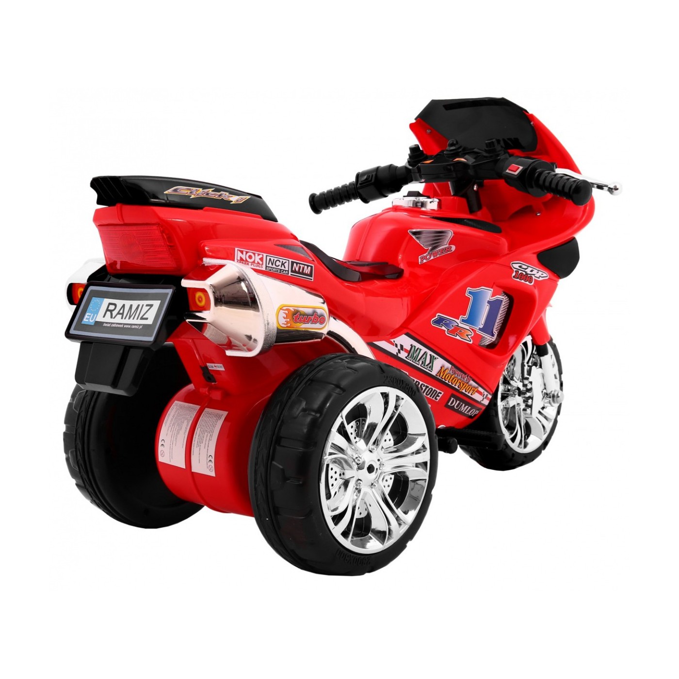RR1000 Dětský elektrický tříkolový motor červený + houkačky + světla + úložný box