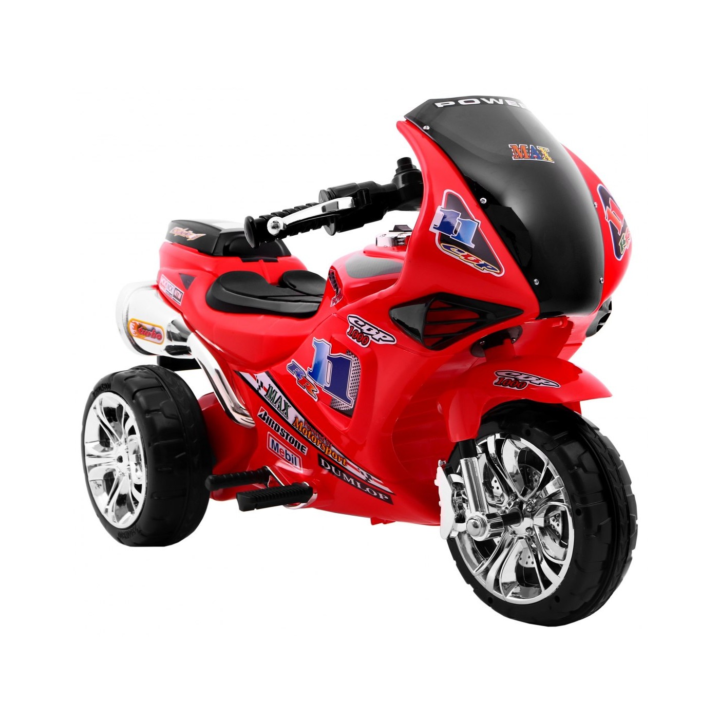 RR1000 Dětský elektrický tříkolový motor červený + houkačky + světla + úložný box