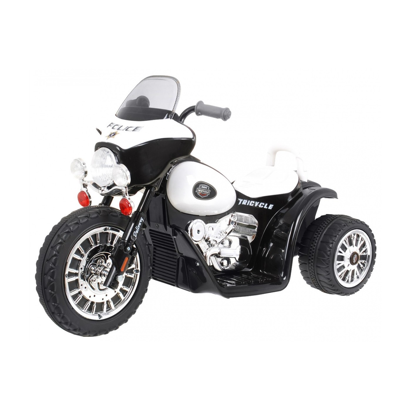 Dětský akumulátorový chopper motorka černá + 3 kola + zvukové LED světlo