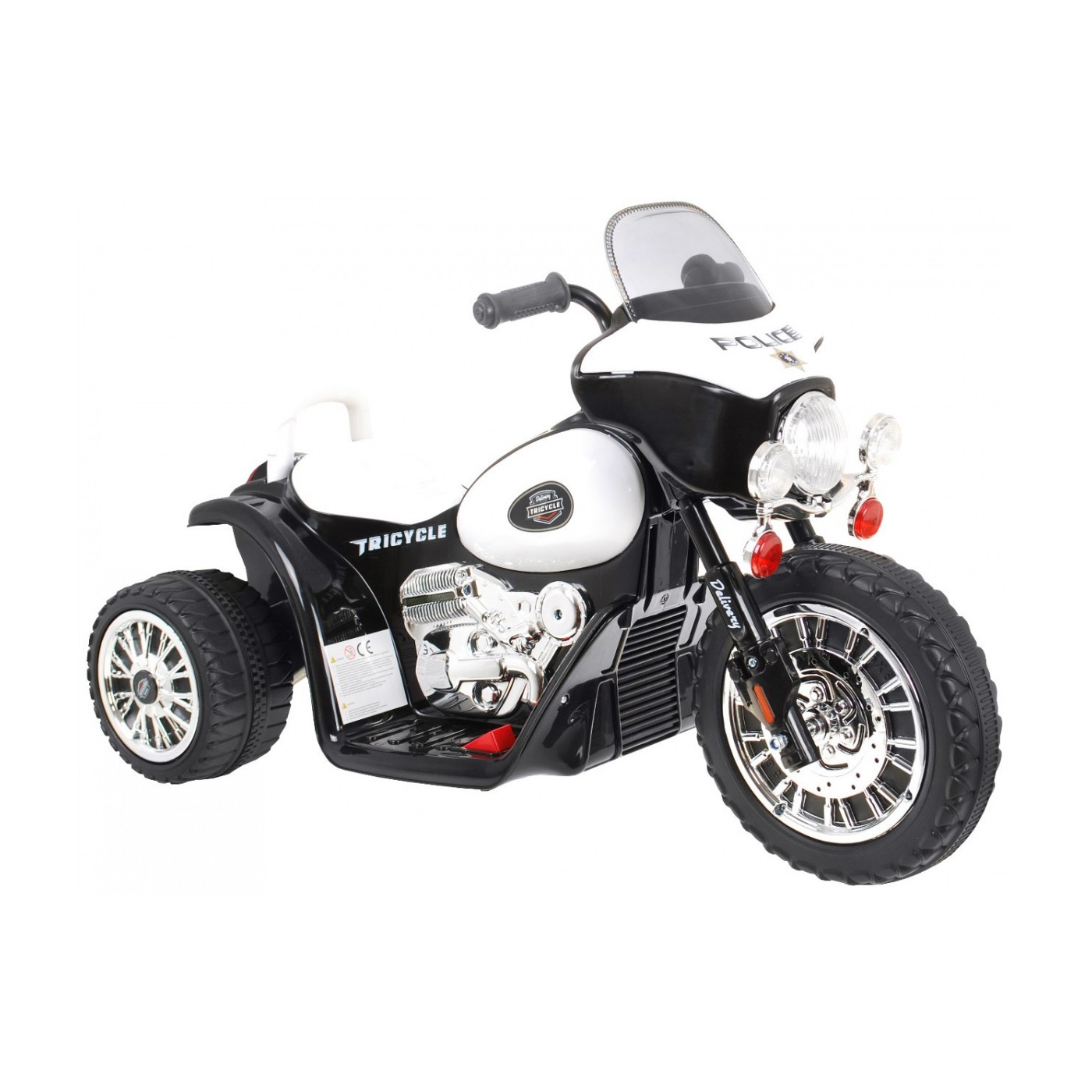 Dětský akumulátorový chopper motorka černá + 3 kola + zvukové LED světlo
