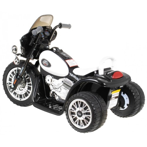 Dětský akumulátorový chopper motorka černá + 3 kola + zvukové LED světlo