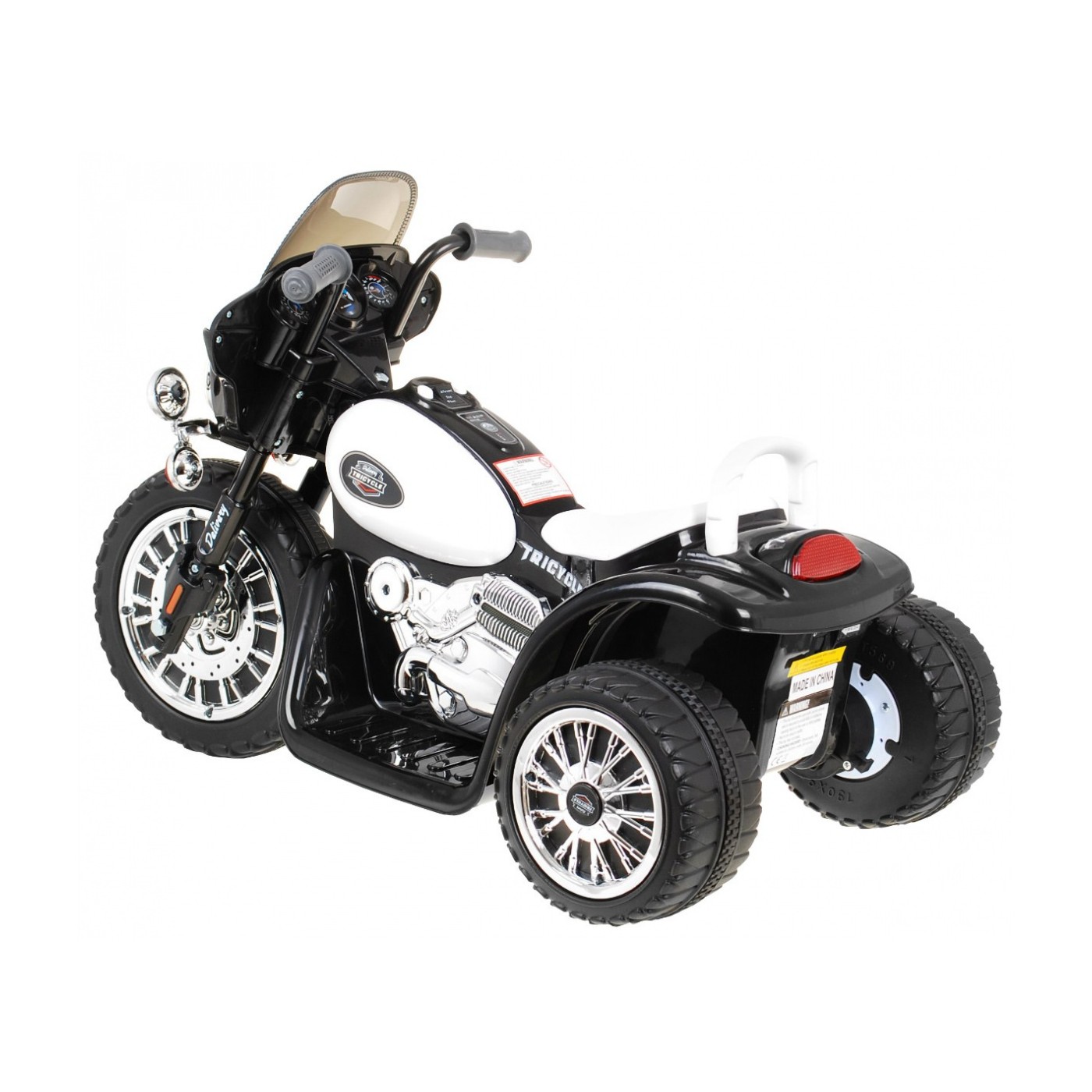 Dětský akumulátorový chopper motorka černá + 3 kola + zvukové LED světlo