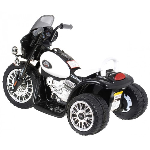 Dětský akumulátorový chopper motorka černá + 3 kola + zvukové LED světlo