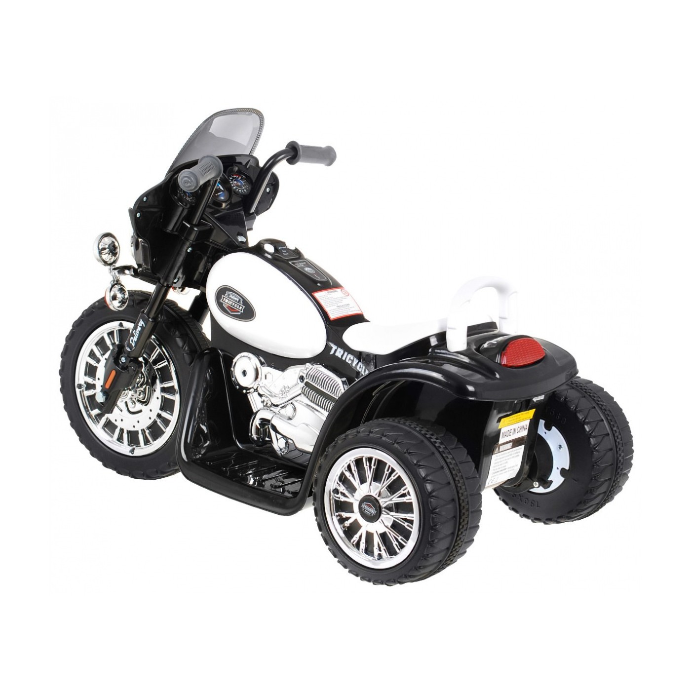 Dětský akumulátorový chopper motorka černá + 3 kola + zvukové LED světlo