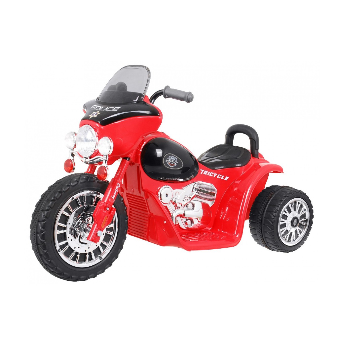 Dětský akumulátorový chopper motocykl červený + 3 kola + zvukové LED světlo