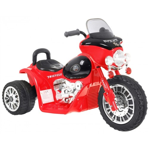 Dětský akumulátorový chopper motocykl červený + 3 kola + zvukové LED světlo