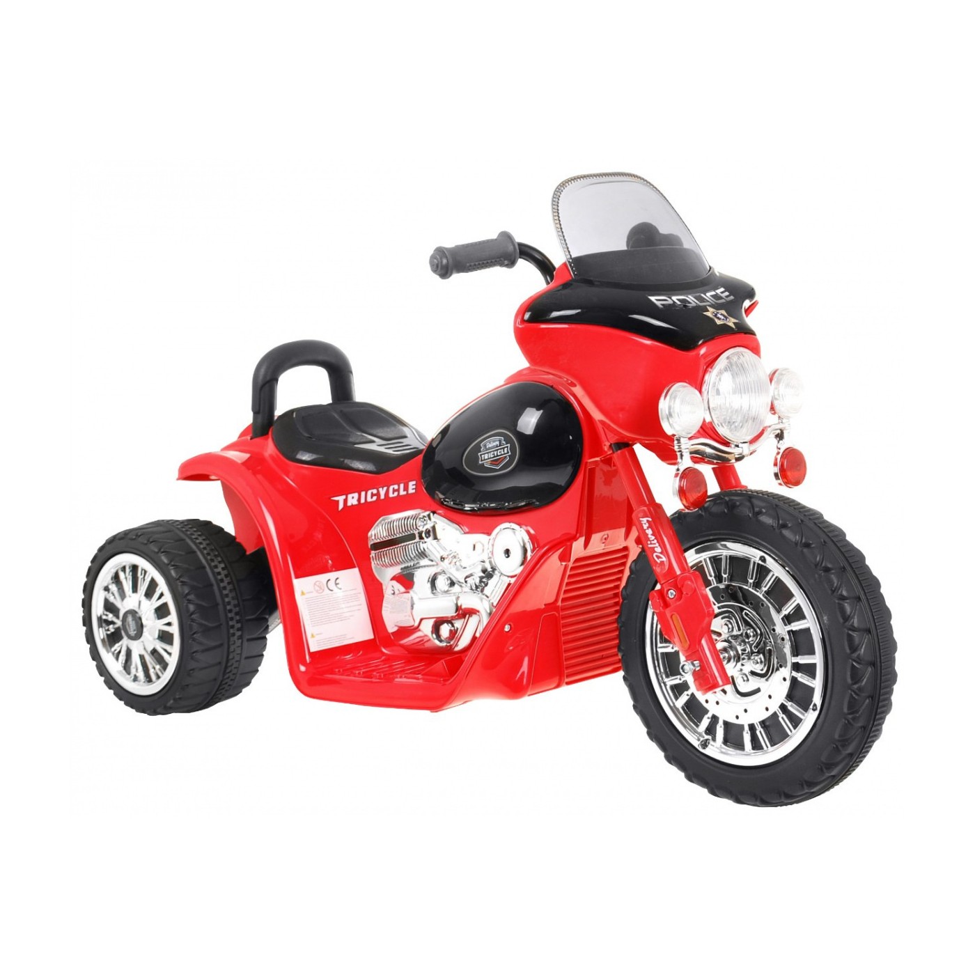 Dětský akumulátorový chopper motocykl červený + 3 kola + zvukové LED světlo