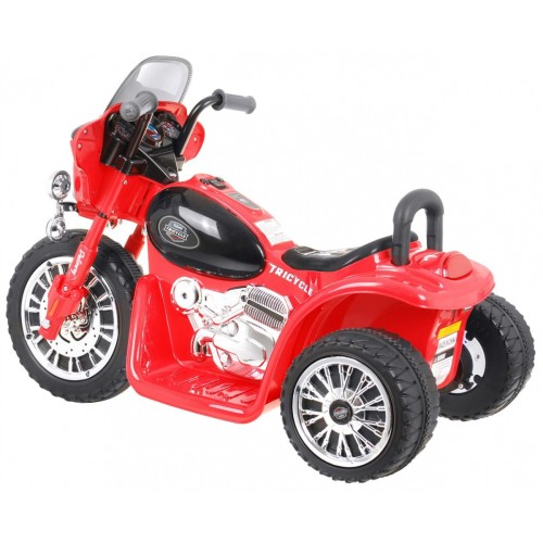 Dětský akumulátorový chopper motocykl červený + 3 kola + zvukové LED světlo