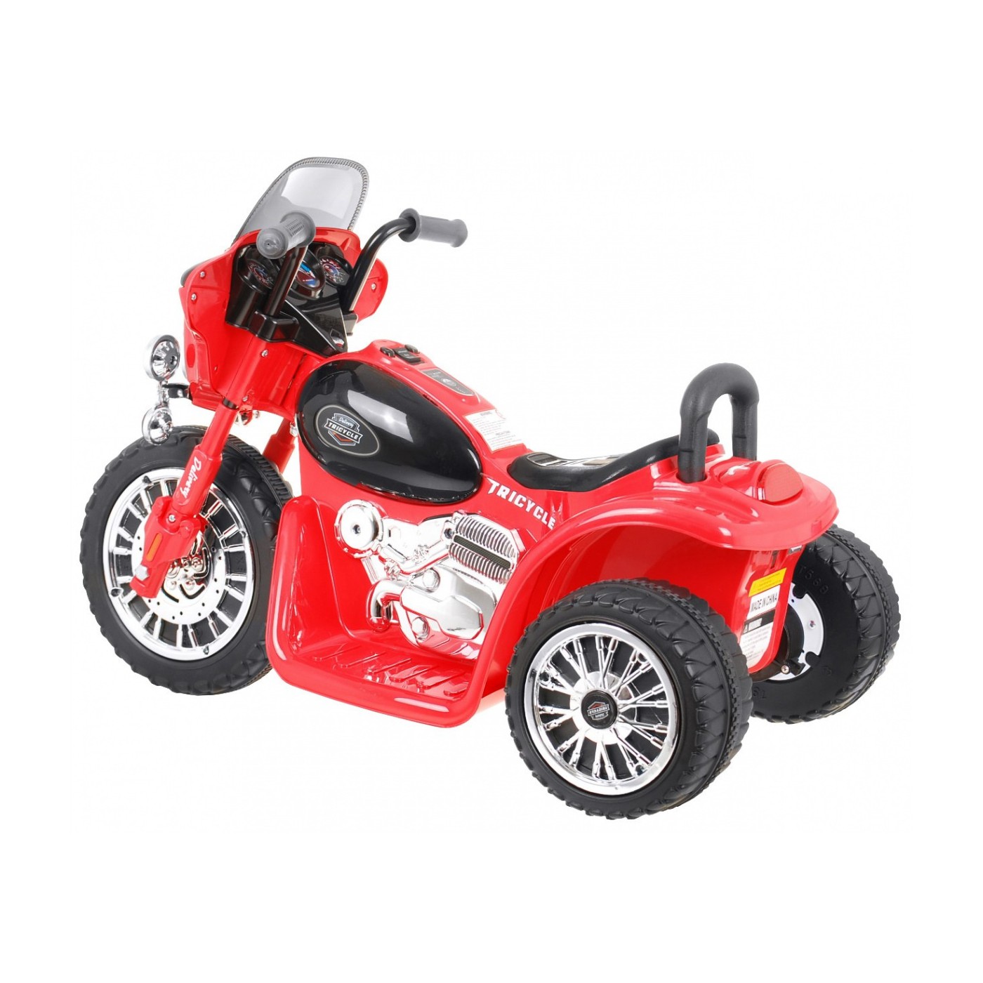 Dětský akumulátorový chopper motocykl červený + 3 kola + zvukové LED světlo