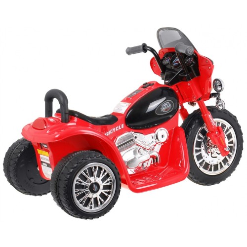 Dětský akumulátorový chopper motocykl červený + 3 kola + zvukové LED světlo