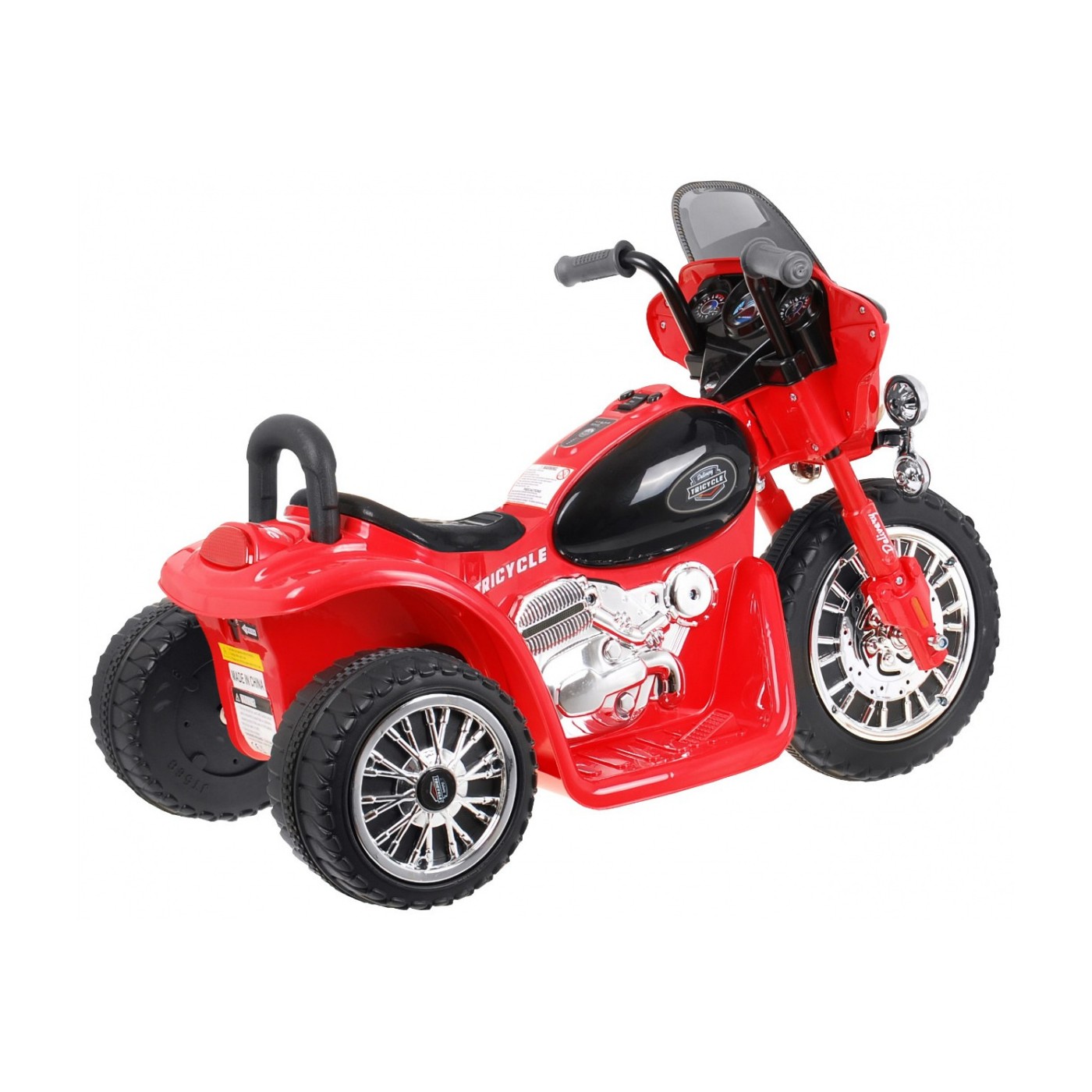 Dětský akumulátorový chopper motocykl červený + 3 kola + zvukové LED světlo