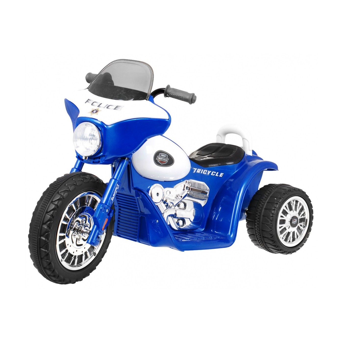 Dětský akumulátorový chopper motocykl modrý + 3 kola + zvukové LED světlo