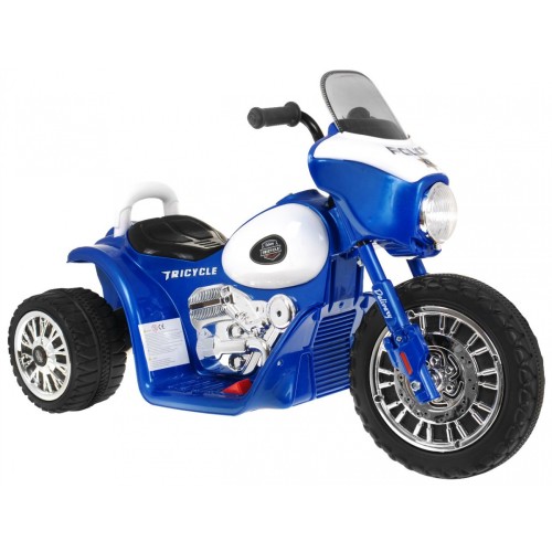 Dětský akumulátorový chopper motocykl modrý + 3 kola + zvukové LED světlo