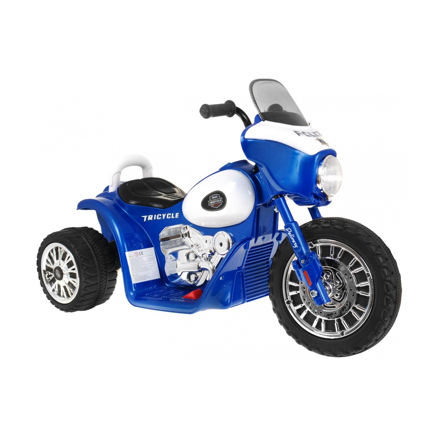 Dětský akumulátorový chopper motocykl modrý + 3 kola + zvukové LED světlo