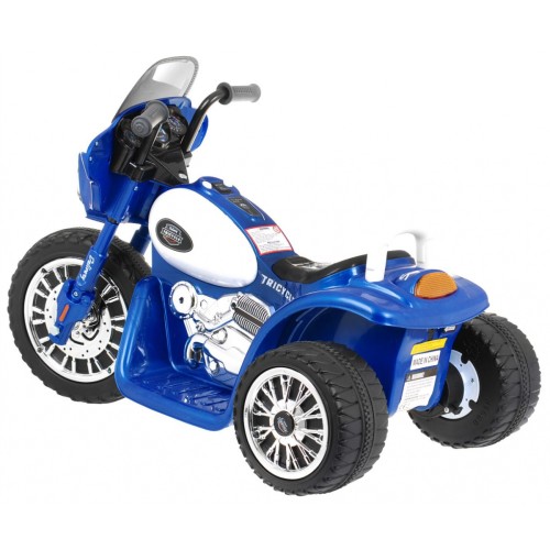 Dětský akumulátorový chopper motocykl modrý + 3 kola + zvukové LED světlo
